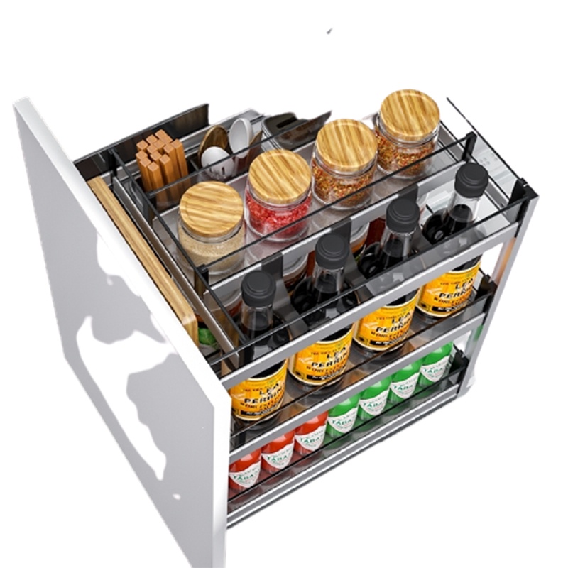 厨房橱柜钢化玻璃拉篮符象调味料篮抽屉式阻尼缓冲竖拉蓝碗篮置物架