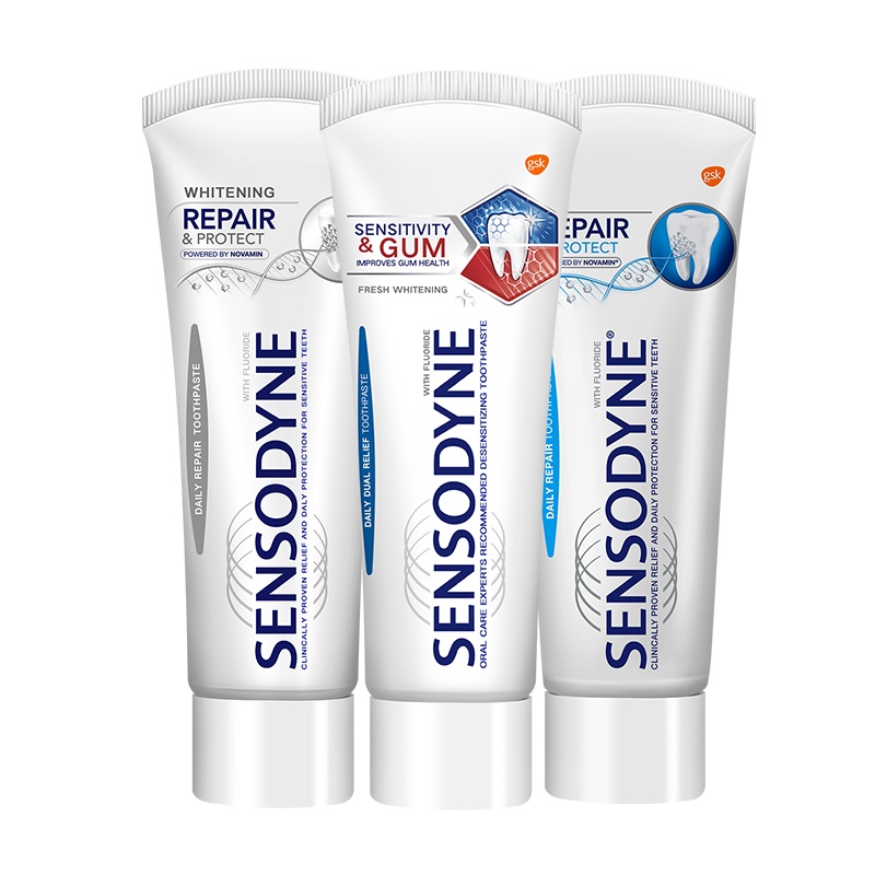 舒适达 苏宁超市自营牙膏 抗敏感修护美白防蛀 口气清新 官方旗舰店正品100g*3组合套装