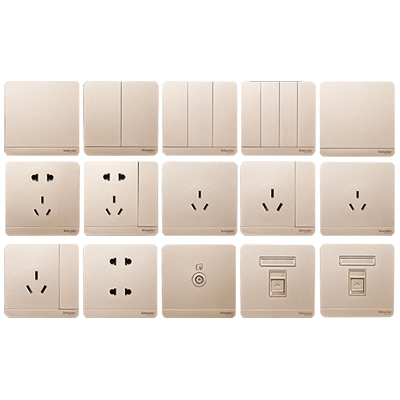 施耐德电气（Schneider Electric）绎尚系列薄暮金 五孔插座 墙壁电源 开关面板 电源插座86型