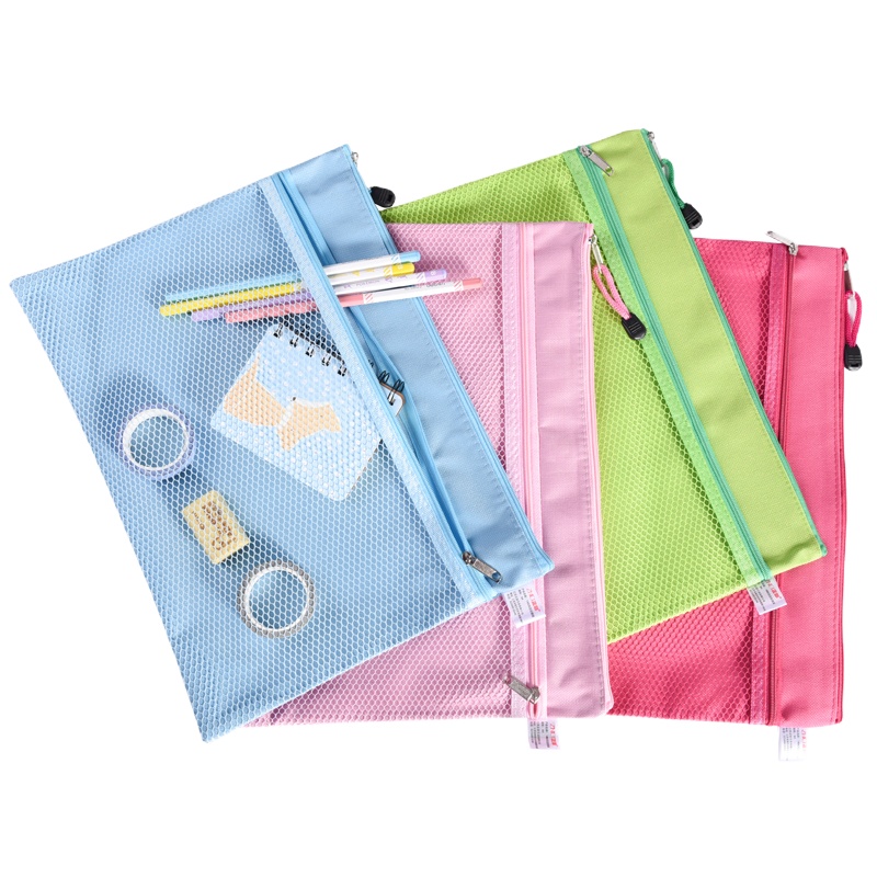 正彩(ZNCI)文具双层A4文件袋拉链边学生试卷资料网格文件袋 1406蓝色10个装