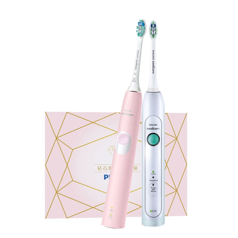 飞利浦(Philips)电动牙刷情侣款成人声波震动式 男女充电式牙刷 情人节礼物礼盒 节日礼物HX6730+HX6806