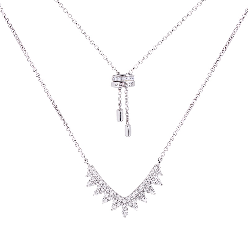 APM Monaco银镶晶钻V齿形项链女锁骨链 设计感吊坠毛衣链女颈链