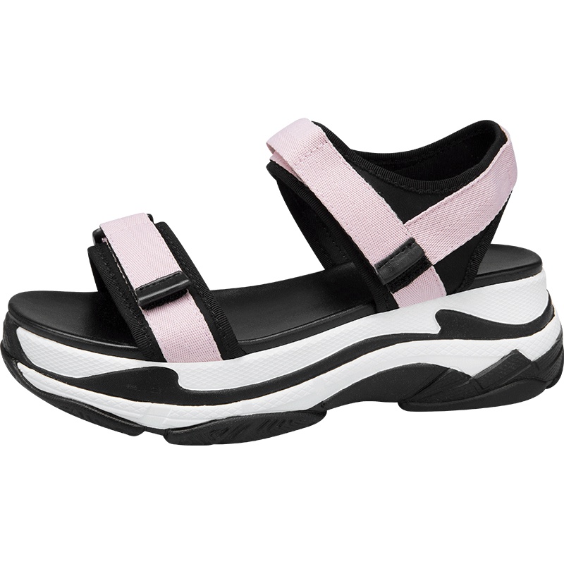 阿么厚底女鞋夏季百搭沙滩鞋露趾魔术贴一字带学生休闲凉鞋女