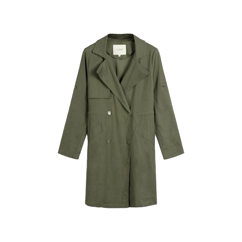 拉贝缇春季风衣外套薄女新英伦时尚休闲气质宽松中长款翻领双排扣60006092