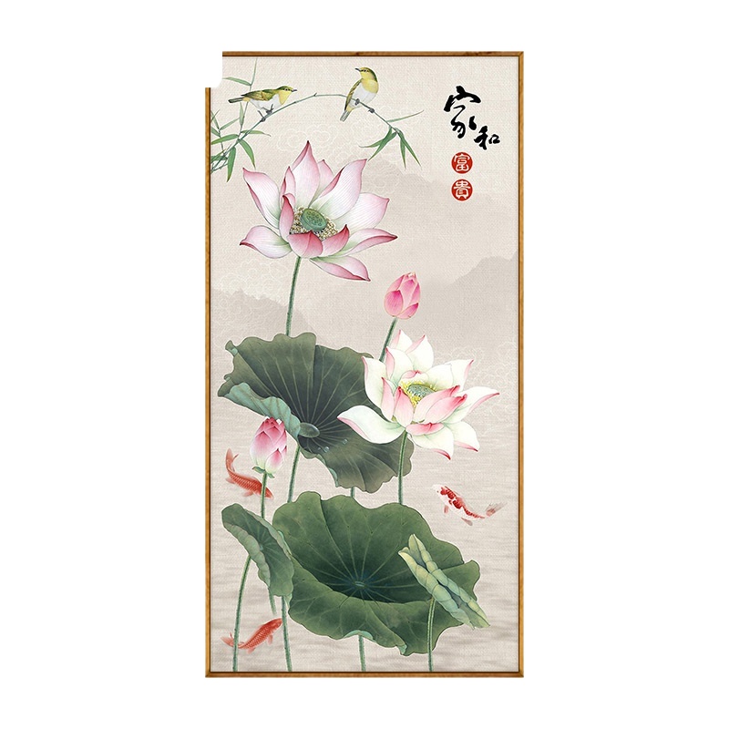 三维工匠竖版十字绣2019新款绣家和万事兴荷花年年有余鱼客厅自 [3D十字绣]75X135CM[丝线][大版(30色)]