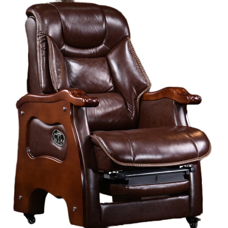 顶鸿DH-HY0687电脑椅家用大班椅可躺按摩带搁脚四脚牛皮办公椅书房转椅子 牛皮加按摩带搁脚