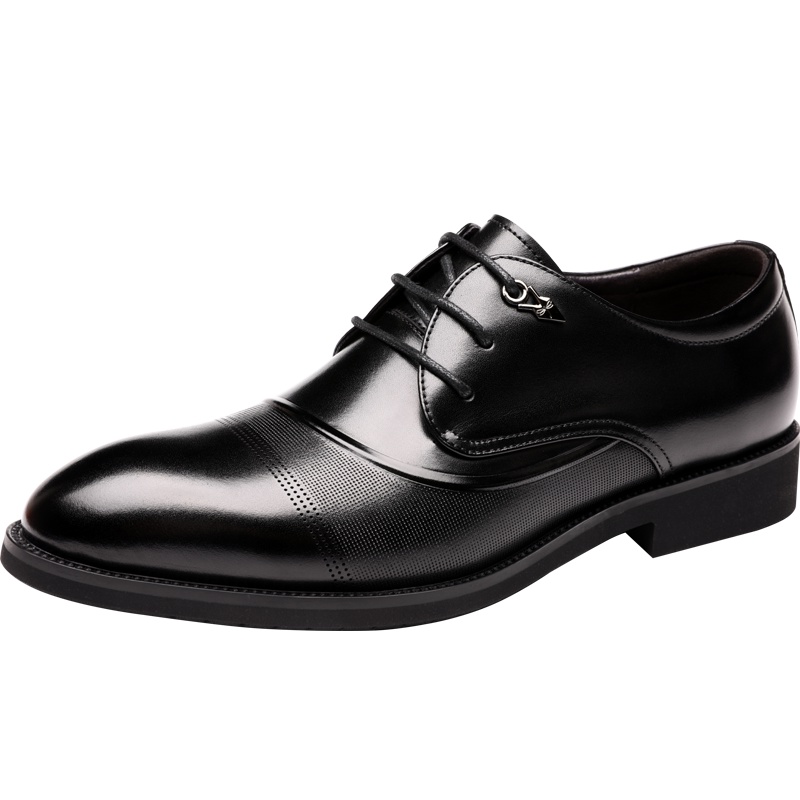 红蜻蜓冬新款头层牛皮商务休闲皮鞋尖头系带正装皮鞋