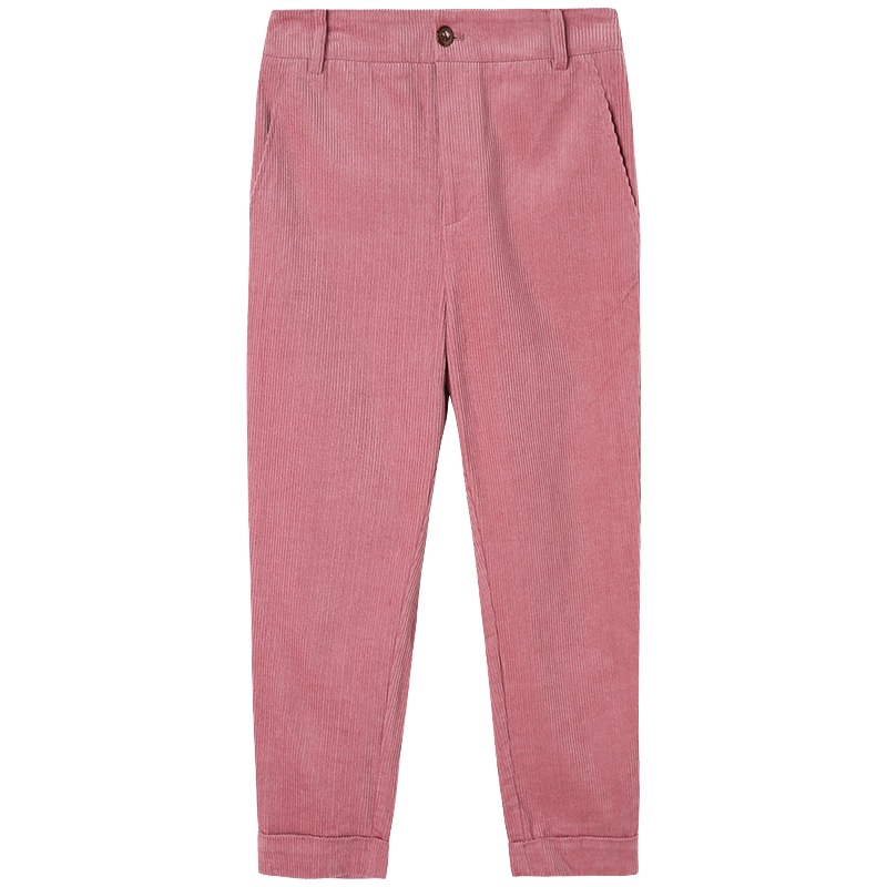 拉夏贝尔 Z灯芯绒裤子女2018新款秋冬季复古小脚高腰休闲九分哈伦裤萝卜裤60300663