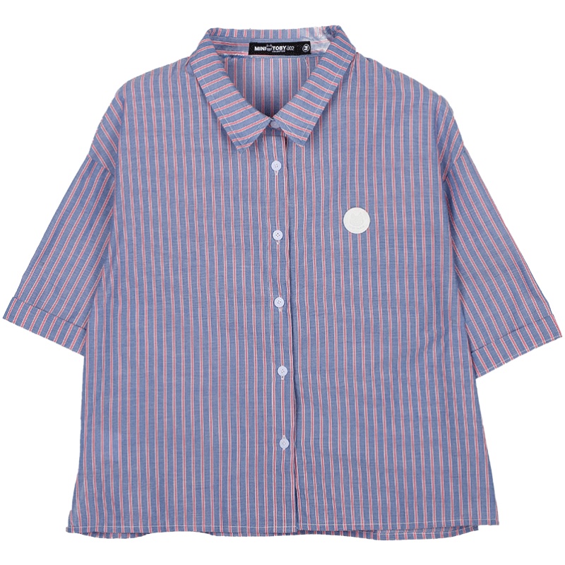 a02新款2020时尚撞色条纹拼接宽松短款衬衫女潮DTV2D0761BL