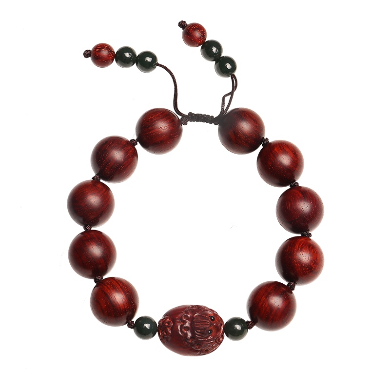 月印百川 小叶紫檀貔貅佛珠手串 男女款木饰念珠搭配和田玉圆珠莲蓬手链