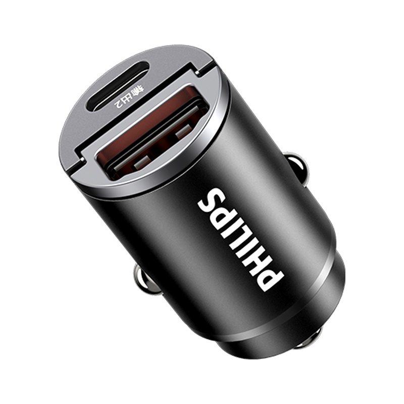 飞利浦车载充电器一分二usb快充汽车点烟器转换插头1拖2车充DLP4006BG10036