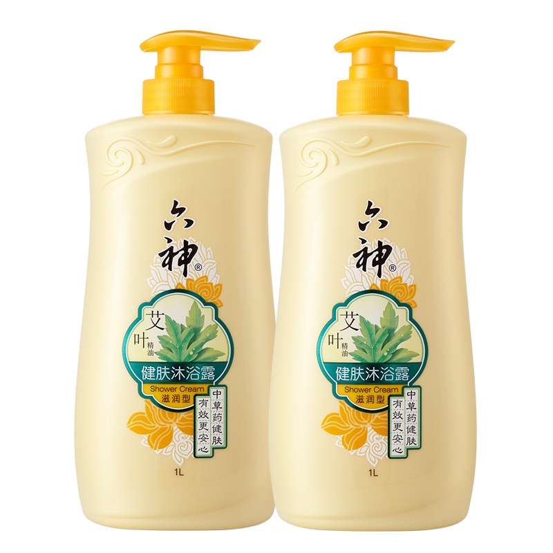 六神艾叶健肤沐浴露滋润型持久留香保湿补水男士女士官方正品1L*2
