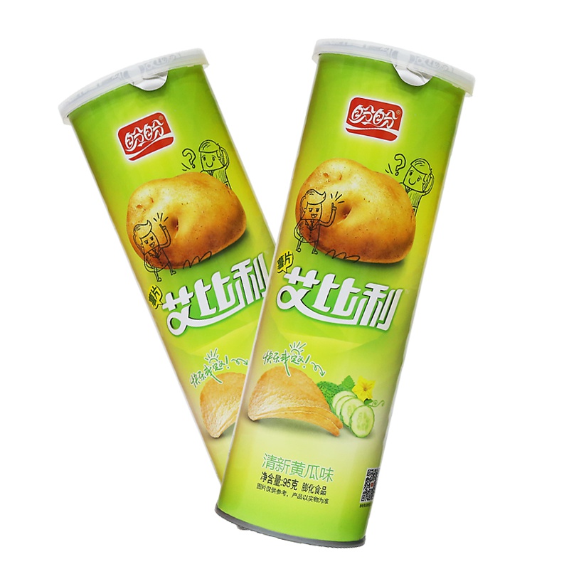 盼盼2罐装黄瓜味95g艾比利长桶筒装薯片烧烤番茄原味膨化土豆片零食品整箱