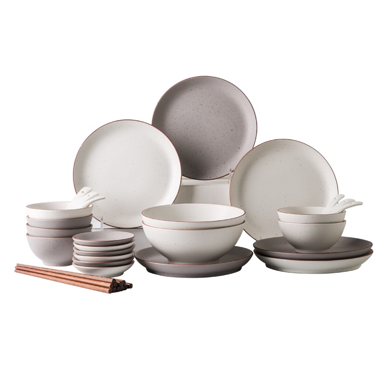 亿嘉IJARL 北欧简约餐具碗碟套装碗盘创意个性家用组合饭碗汤碗筷套装 珞珈32件套