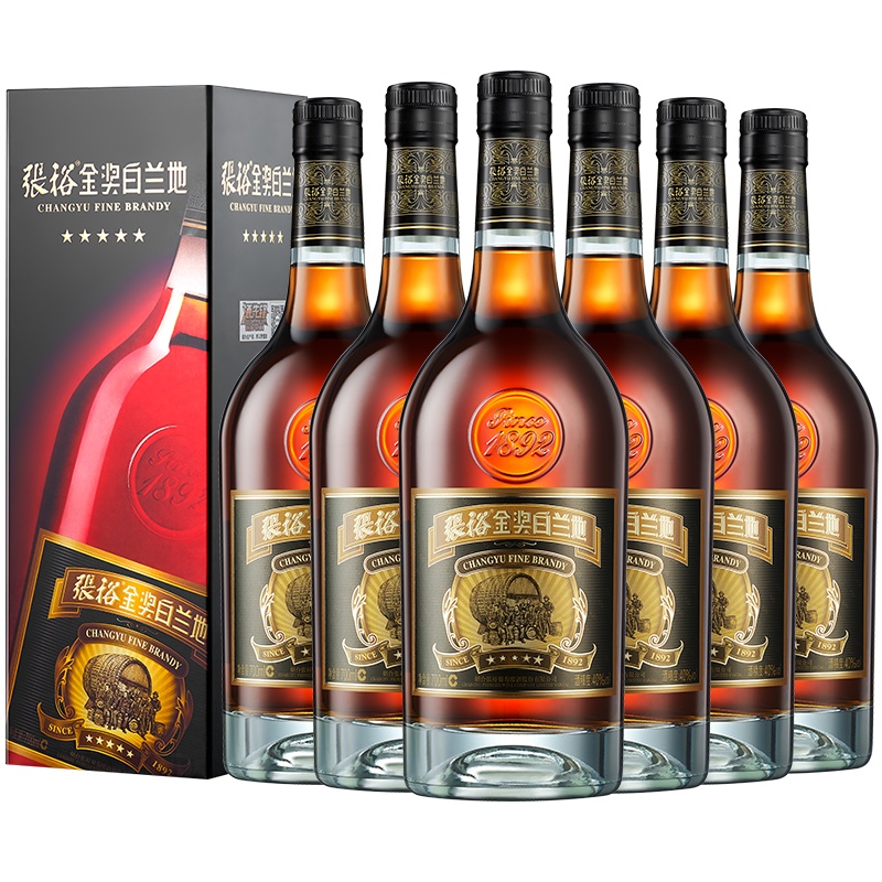 张裕白兰地 五星金奖白兰地 700ml*6瓶整箱装 国产洋酒(非原箱)