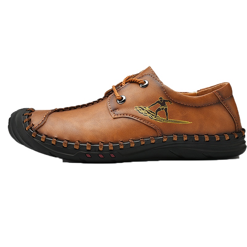 YIBULUOTUO秋冬新款休闲皮鞋户外手工真皮男鞋软底防滑时尚鞋系带大码男士牛皮鞋