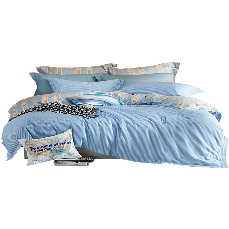 罗莱家纺床上用品全棉贡缎床单被套简约双人床四件套太平洋航行