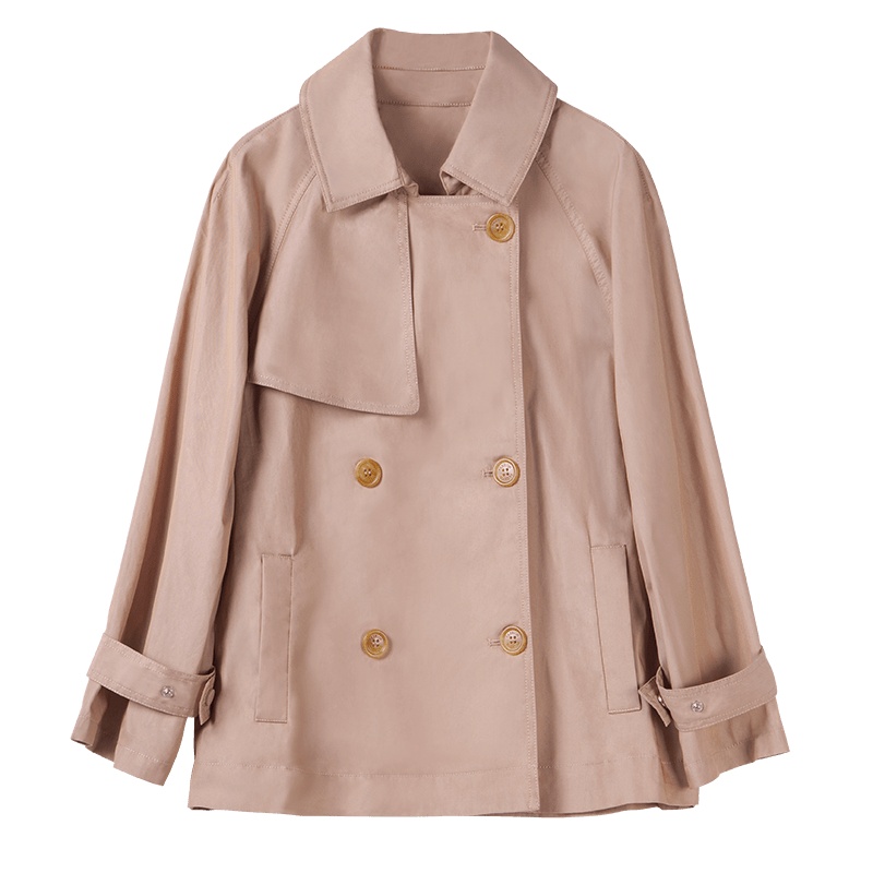 晚白2019秋季新品通勤百搭纯色翻领双排扣收腰系带长袖风衣外套女