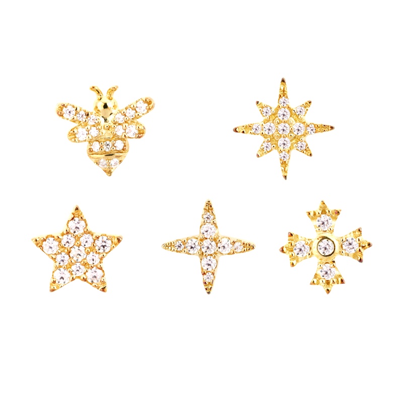 自营 新品 APM Monaco金黄色银镶晶钻耳钉组合气质耳环女925银简约精致耳坠