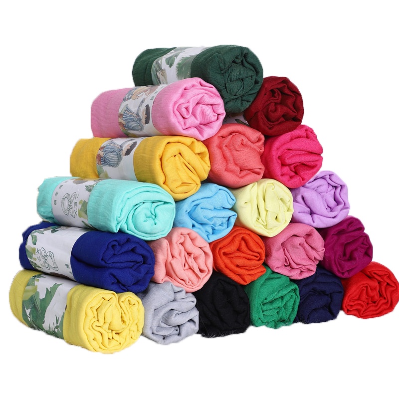 欣魅莱2020秋冬季新款棉麻围巾女单色纯色棉麻丝巾摆地摊