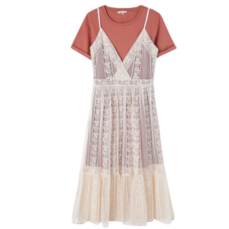 La Babite拉贝缇蕾丝连衣裙两件套装女夏季新款紫色吊带裙法式显瘦长裙