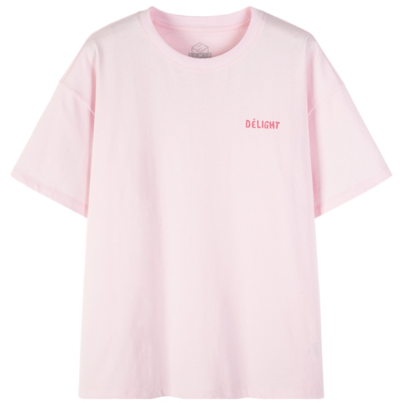 【满198减100预估价：39】森马宽松显瘦短袖T恤女夏季时尚纯棉短袖粉色t恤女小众设计感上衣