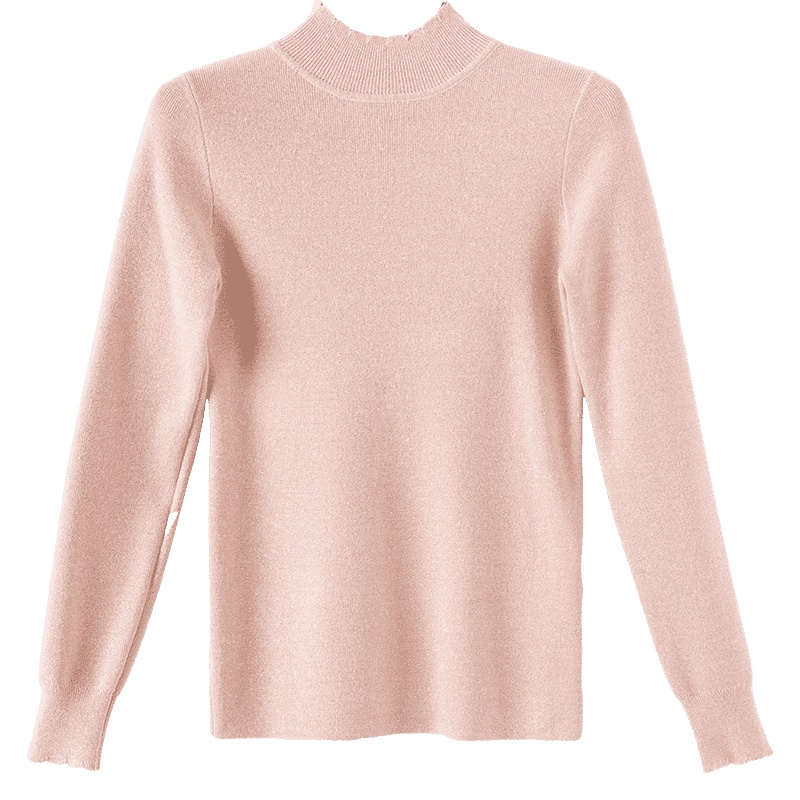 晚白2020秋冬新品时尚简约纯色立领长袖修身打底衫毛衫针织衫女