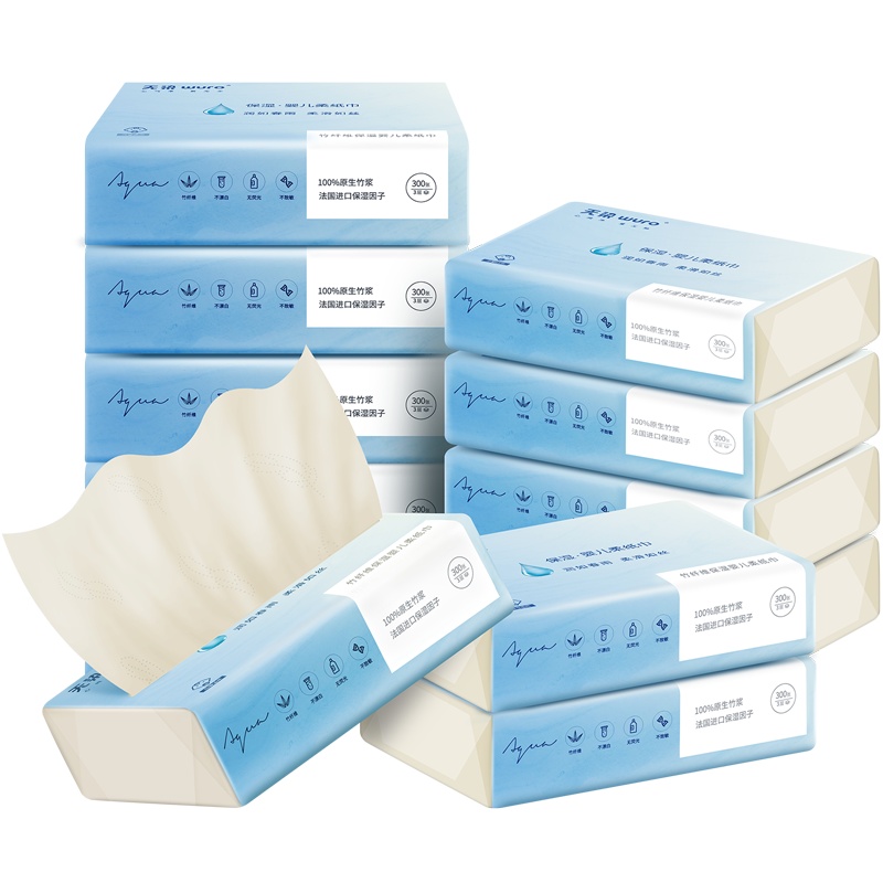 无染竹纤维保湿婴儿柔纸巾宝宝用纸巾餐巾纸12包装 100抽/包 3层