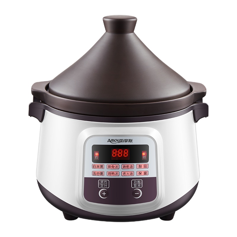 亚摩斯(AMOS)智能电炖锅AS-DS25E电炖盅煮粥锅2.5L容量黑陶内胆陶瓷煮粥煲汤电砂锅家用预约全自动