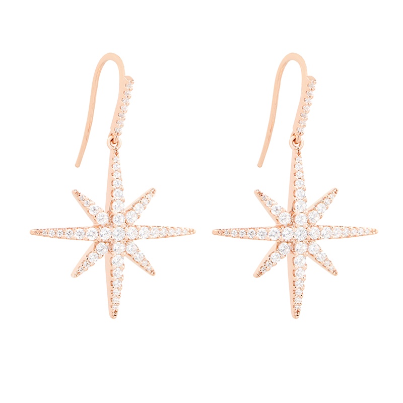 apm MONACO玫瑰金镶晶钻星星流星耳环925银耳饰女士经典时尚穿孔耳挂垂坠首饰品RE8540OX