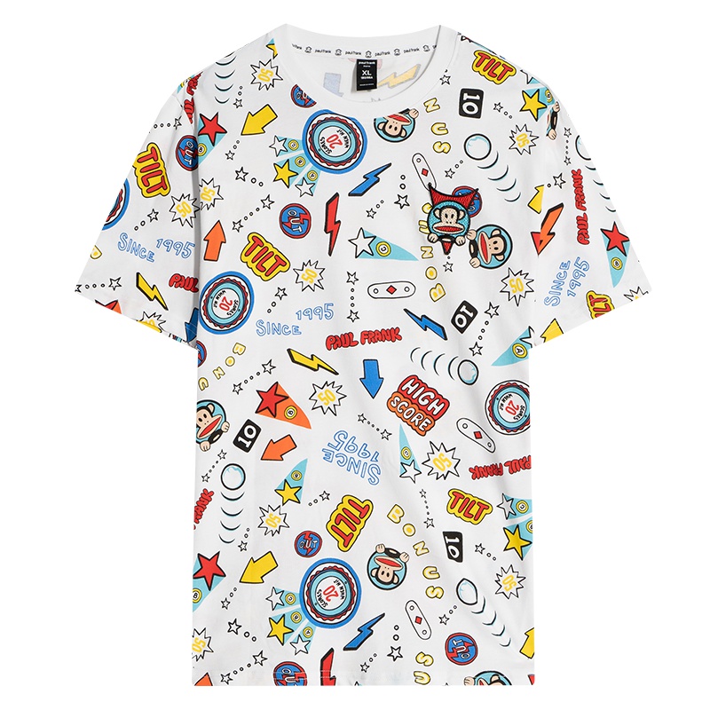 Paul Frank/大嘴猴2019夏季新款T恤男印花图案美式圆领半袖宽松潮