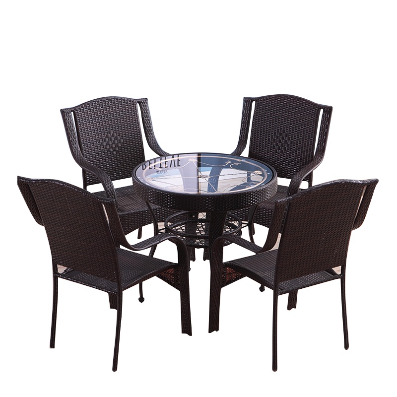 三能 办公家具藤椅四件套阳台桌椅小茶几休闲户外庭院室外桌椅现代简约靠背椅