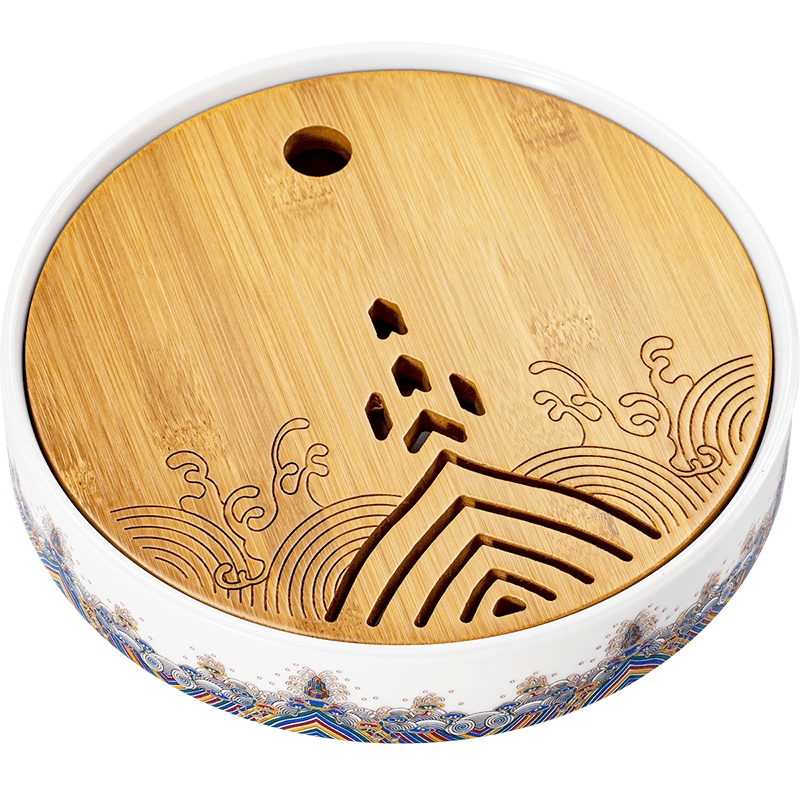 領藝 皇家御品系列茶盘中式家用小号圆形储水茶海功夫茶托盘不含茶具