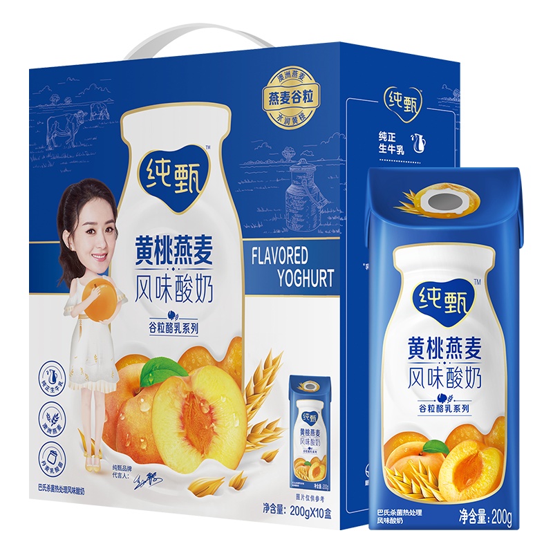 蒙牛纯甄燕麦谷粒+黄桃口味果粒酸牛奶200*10包营养早餐奶整箱