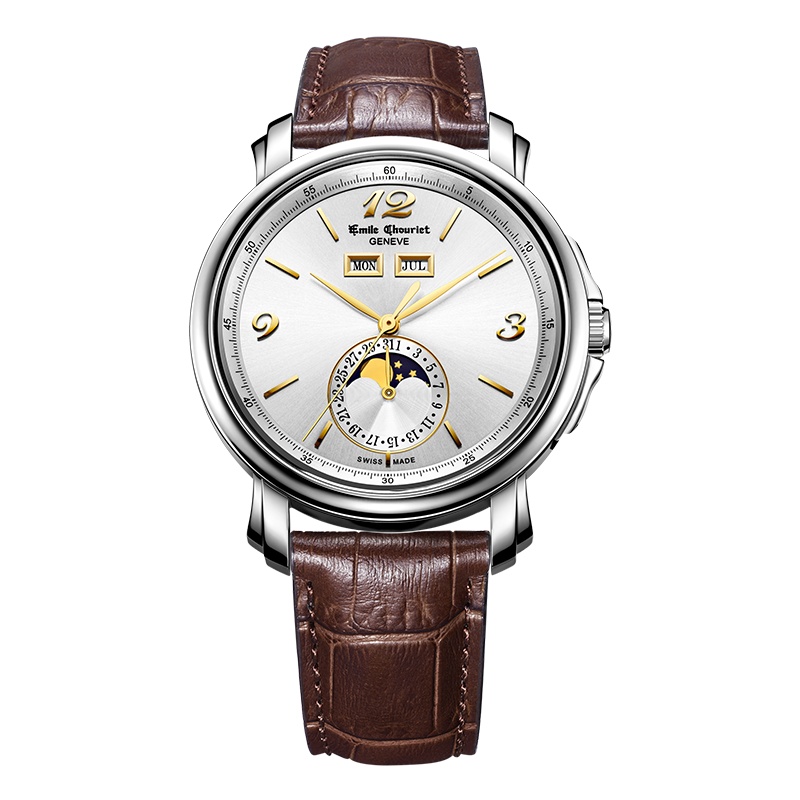 艾米龙(Emile Chouriet)手表莱蒙系列-月相棕色牛皮带机械男表17.1168.G42.6.8.28.2