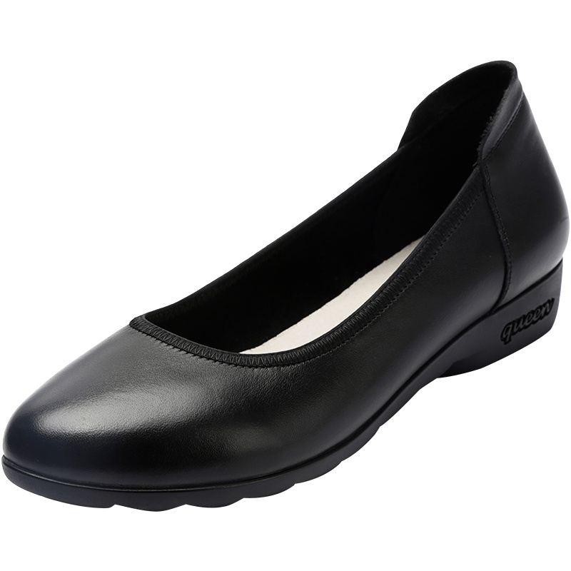 工作鞋女黑色软底工鞋上班防滑职业皮鞋夏季2019新款平底真皮单鞋