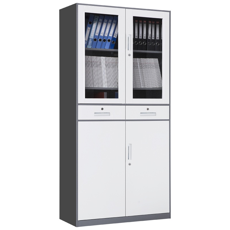 永格文件柜铁皮柜办公柜钢制薄边中二斗资料柜玻璃门带抽屉档案柜五层器械铁柜子办公室柜子