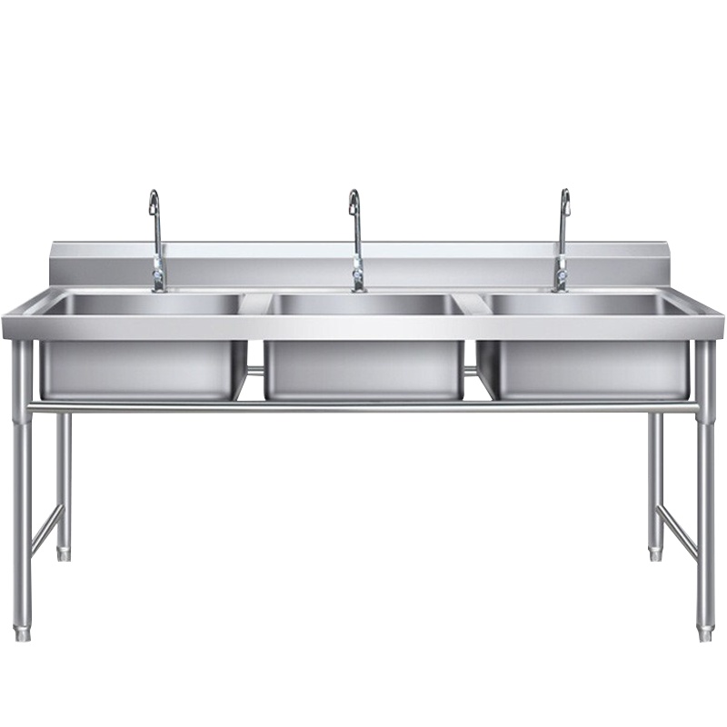 德玛仕(DEMASHI)商用不锈钢水槽 三星水池 洗菜盆洗碗池 三池 1500x800x800+150 201不锈钢