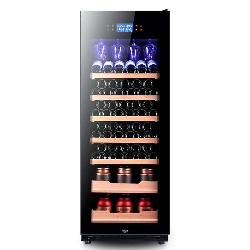 尊堡(zunbao)BJ-308压缩机恒温酒柜红酒柜家用客厅冰箱冰吧茶叶柜药物干货阴凉柜保鲜冷藏柜 红木纹 托盘款