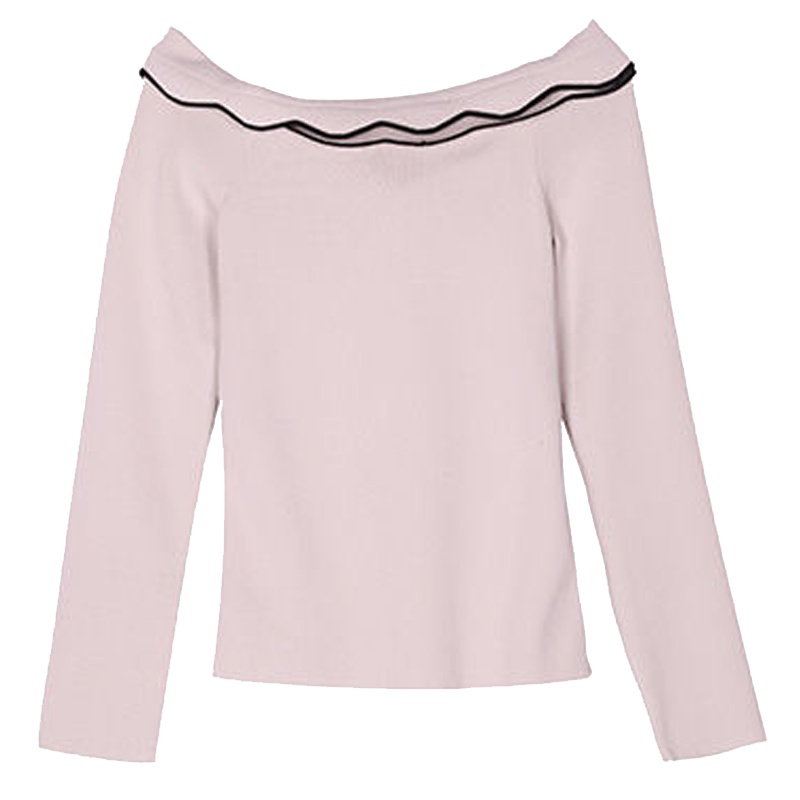 拉夏贝尔candie’s春季新韩版修身显瘦百搭一字领针织衫女30083168