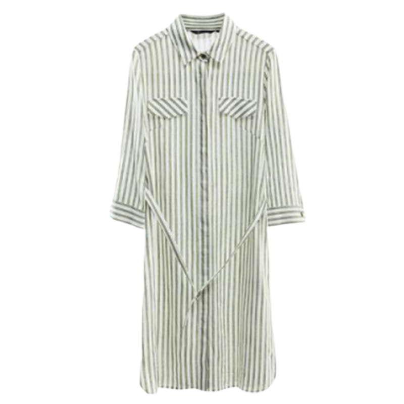 拉夏贝尔春季新款淑女高腰束腰气质宽松衬衫条纹连衣裙女10018348