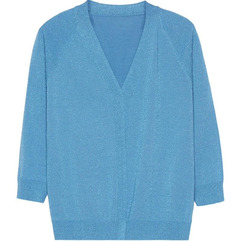 恒源祥薄款开衫小外套女夏季针织V领亮丝空调衫防晒衣七分袖