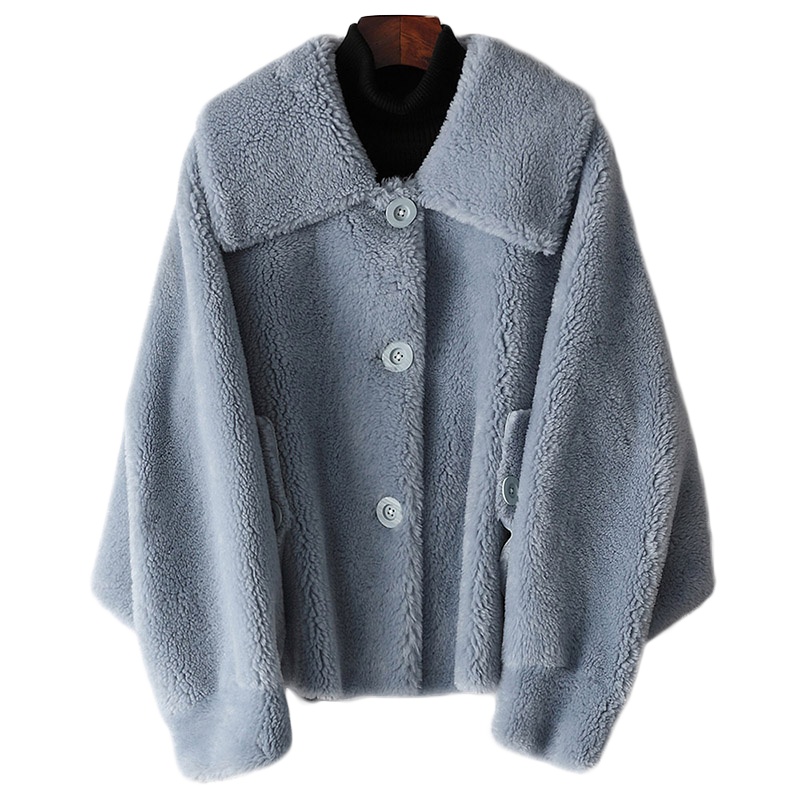 简约时尚荷叶领短款大颗粒羊毛皮草女式大衣