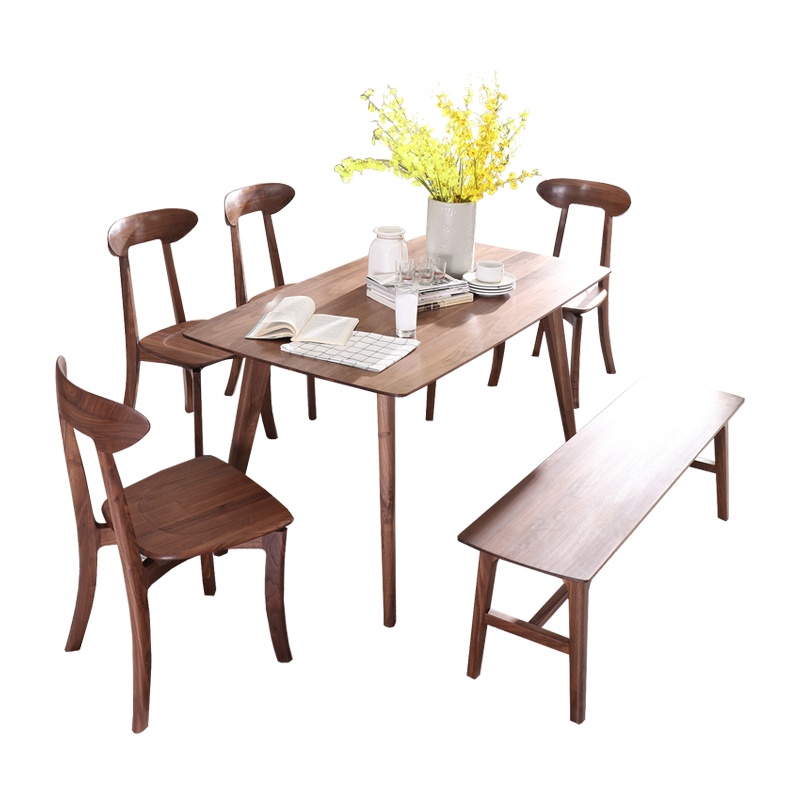 全简北欧黑胡桃木餐桌椅现代简约实木家用轻奢餐桌椅组合