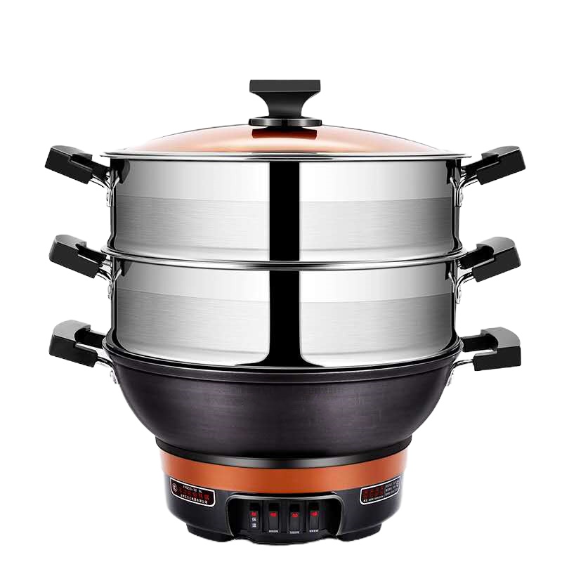 FRD多功能铸铁电热锅 32cm（双笼铸铁锅）（1*4大箱）电炒锅，电蒸锅，电火锅，锅，免邮 不含税