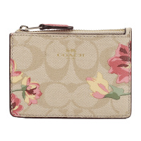 COACH 蔻驰 奢侈品 欧美时尚钱包卡其印花人造革横款卡包钥匙包