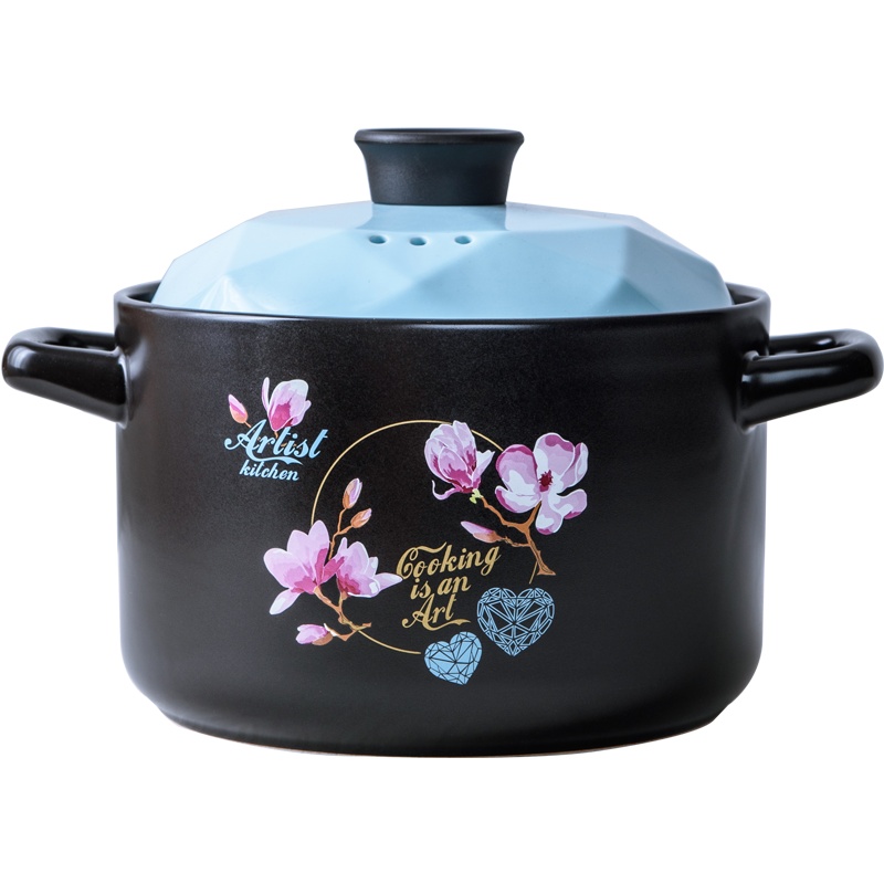 雅诚德(Arst)陶瓷煲砂锅炖锅4L家用明火燃气耐高温煲汤炖汤养生大号钻石锅直径23.2cm