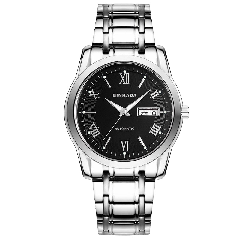正品宾卡达BINKADA男士手表休闲时尚商务自动机械表 男精钢防水休闲男表8290间金