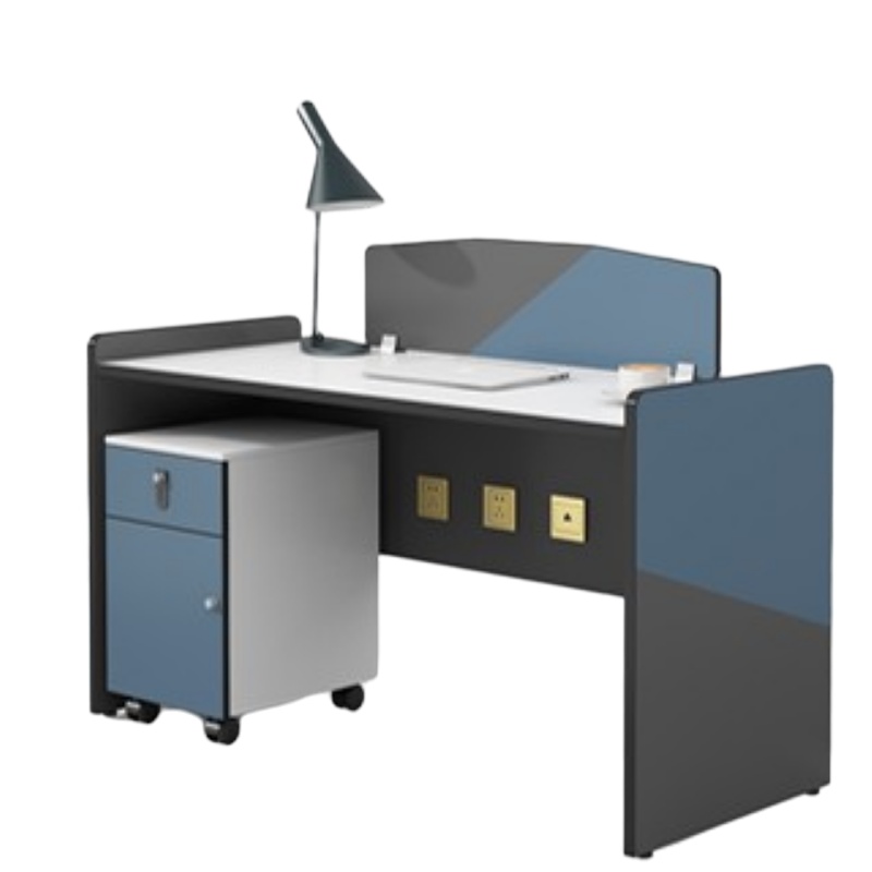 顶鸿DH-HY0378员工位 简易办公桌 办公卡位 办公桌子 板式办公桌 格调蓝 - 暖白色 单人位带柜