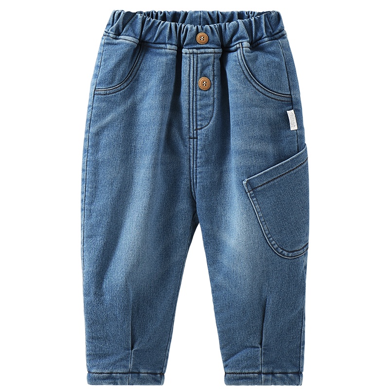 童泰秋季新款婴儿衣服男女儿童加绒外出长裤1-4岁宝宝牛仔休闲裤